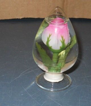Vintage Rose In Glass Water Figurine Paperweight Made In Taiwan 3 " High