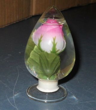 VINTAGE ROSE IN GLASS WATER FIGURINE PAPERWEIGHT MADE IN TAIWAN 3 