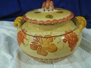 Italica Ars Vintage Hand Painted Covered Bowl With Handles Rustic Motif