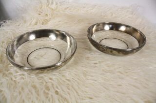 Vintage Mcm Dorothy Thorpe Style Silver Band Rim Glass Bowls Barware Set/2 Mid C