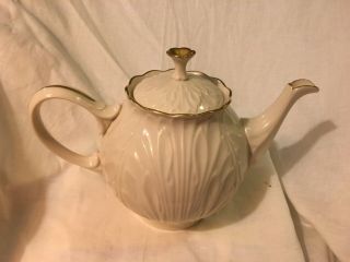 Lenox Cottage Leaf Teapot - Made In Usa - Ivory And Gold Trim