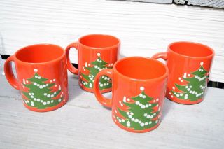 Waechtersbach West Germany Red Christmas Tree Set Of 4 Coffee Mugs Cups