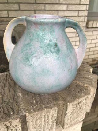Vintage Burley - Winter Handled Vase Pink Green Drip Glaze 40
