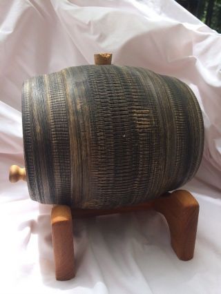 Vtg Usa 1940s Uhl Pottery Small Barrel With Stand Western Cowboy Decor