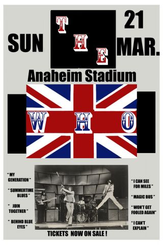 Rock: The Who At Anaheim Stadium Concert Poster Circa 1975