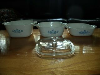 Set Of 3 Vintage Corning Ware Blue Cornflower Casserole W/lid 1 Qrt 1 1/2 1 3/4