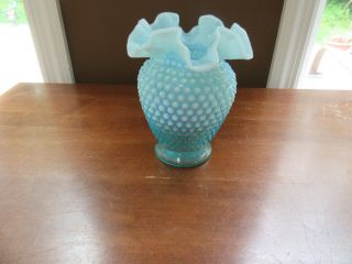 Vintage Fenton Hobnail Opalescent Blue 6 " Thin Ruffled Vase
