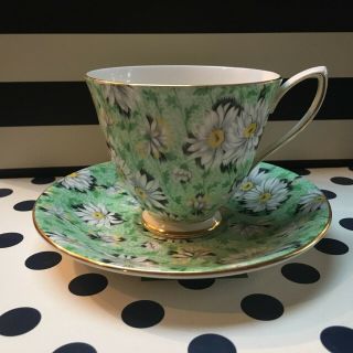 Shelley Green Daisy Tea Cup And Saucer