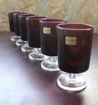 Set Of 6 Ruby Red Luminarc Cavalier Footed 6 Oz Red Wine Or Juice Glasses (