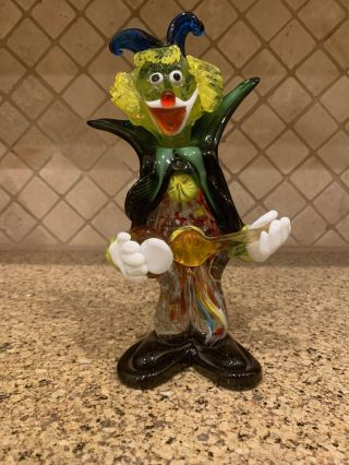 Vintage Multicolor Art Glass Clown Playing Guitar Murano Italy
