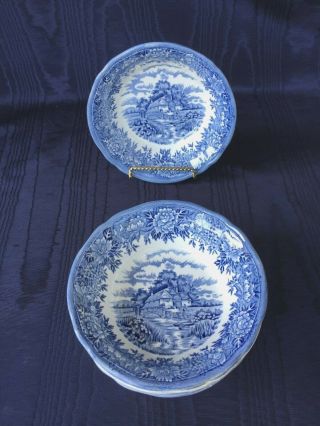 Salem China ENGLISH VILLAGE Set of Seven 7 COUPE CEREAL BOWLS Blue White 2