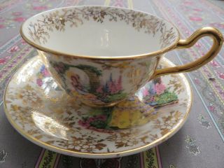 Vintage Scl Colclough Bone China England Tea Cup & Saucer Crinoline Lady Garden