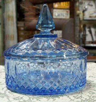 Indiana? Glass Covered Candy Dish Light Blue Empty Of Candy 6 " Diameter
