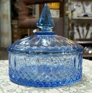 Indiana? glass covered candy dish light blue empty of candy 6 