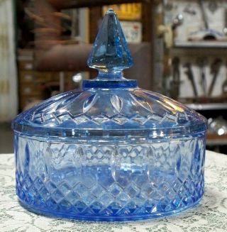 Indiana? glass covered candy dish light blue empty of candy 6 