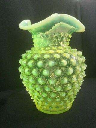 5 " Yellow Hobnail Vaseline Glass Vase Fenton?