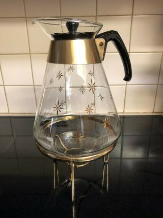 Vintage Pyrex Corning Glass Coffee Pot Carafe With Candle Warmer Stand Ca 1960s