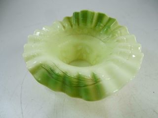 Antique Victorian Eapg Custard Glass Green Carnival Style Bowl Riffled Fenton