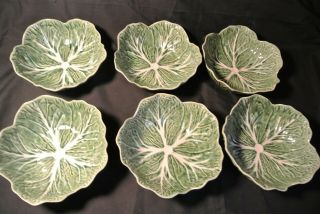 6 Bordallo Pinheiro Green Cabbage Leaf - Soup Bowls - Made In Portugal