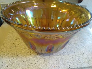 Vintage Amber Carnival Glass Punch Bowl And 11 Cups 4
