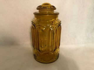 L.  E.  Smith Moon & Stars Amber Glass 11” 5 Lb.  Large Canister