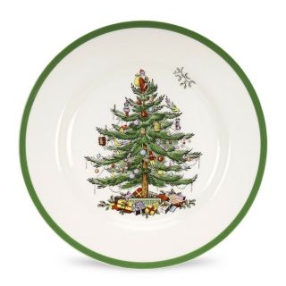 (4) Spode Christmas Tree Dinner Plates (england) Green Trim