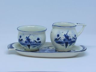 Delfts Blauw Regina Sugar Bowl & Creamer 3pc Set