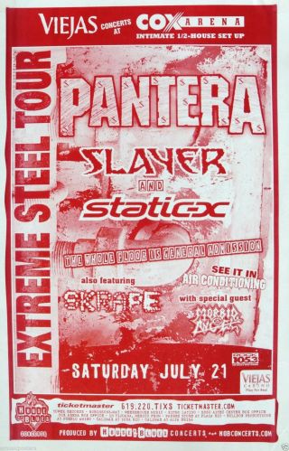 Pantera / Slayer / Static - X 2001 " Extreme Steel Tour " San Diego Concert Poster