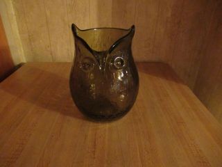Vintage Large Blenko Art Glass Honey Comb Green Owl Vase 8 1/4 " Tall