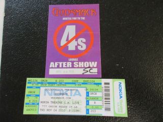 Godsmack,  Nokia Theater Los Angeles 11/4/10 As Party Pass And Ticket
