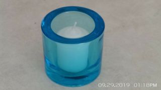 Iittala Glass " Kivi " Candle Holder Or Votive Finland Marimekko - Sky Blue