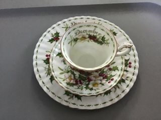 Royal Albert December “cup Of Month” 3 Piece Cup,  Saucer And Cake Plate