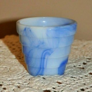 Vintage Akro Agate Blue & White Slag 2 1/2 " Flower Pot