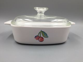 Vintage Corning Ware A - 1 - B Fruit Basket Casserole Dish With Lid,  Cherry Berry