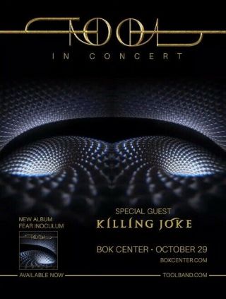 Tool Fear Inoculum Concert Poster 12x16 " Bok Center,  Tulsa,  Ok -