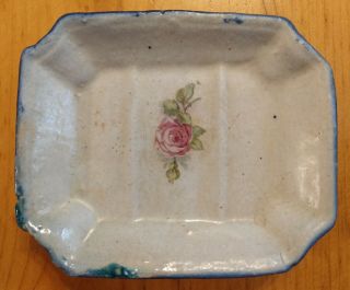 Vintage Blue & White Rose Stoneware Soap Dish