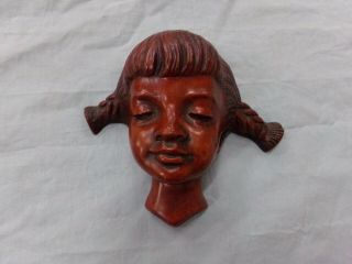 Vintage Achatit Young Girl W/ Braids Wall Hanging Made In Germany Bust - Face Euc