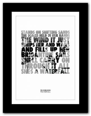 ❤ The Stone Roses Waterfall ❤ Lyric Typography Poster Art Print A1 A2 A3 Or A4