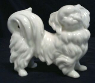 Antique White Milk Glass Pekingese Dog Figurine 4 " Tall Unique &