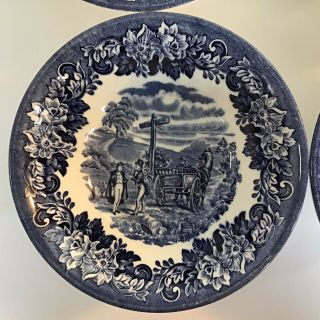 English Ironstone Eit Blue&white Cereal Berry Set 4 Bowls England Dickens Scene