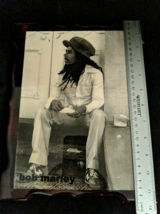 Bob Marley Wood Wall Plaque Decor Black/White Photo Art Jamaica Reggae 3