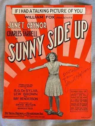 Janet Gaynor Autographs " Sunny Side " 1929 Movie Sheet Music Sid Skolsky Estate