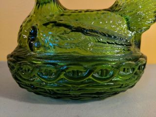 VINTAGE LG WRIGHT GREEN GLASS CHICKEN HEN ON NEST COVERED DISH 2