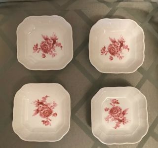 Vintage Richard Ginori Set Of Four (4) White Square Flowers Berry Fruit Bowls
