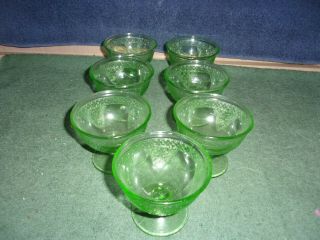 Set Of 7 Vintage Green Depression Glass Georgian Lovebirds Dessert Dish Cups
