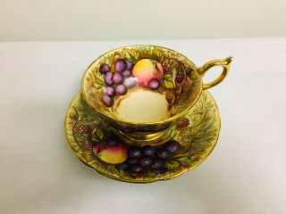Aynsley Orchard Fruit Gold Teacup And Saucer England Bone China