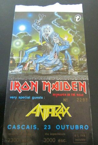 Iron Maiden Ticket Portugal 1990 No Prayer On The Road Tour Concert Anthrax