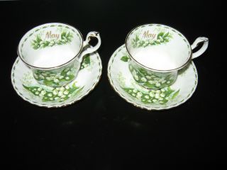 Royal Albert Flower Of The Month - May - Lily Of The Valley Tea Cups & Saucers