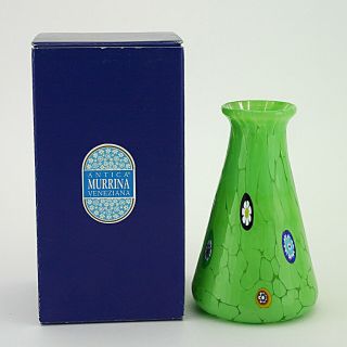 Antica Murrina Murano Millefiori Studio Glass Green Vase - 12.  5cm/5 " High Bnib