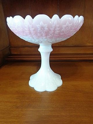 Slag Vintage Fenton Art Glass Pink / White Pedestal Compote Candy Dish